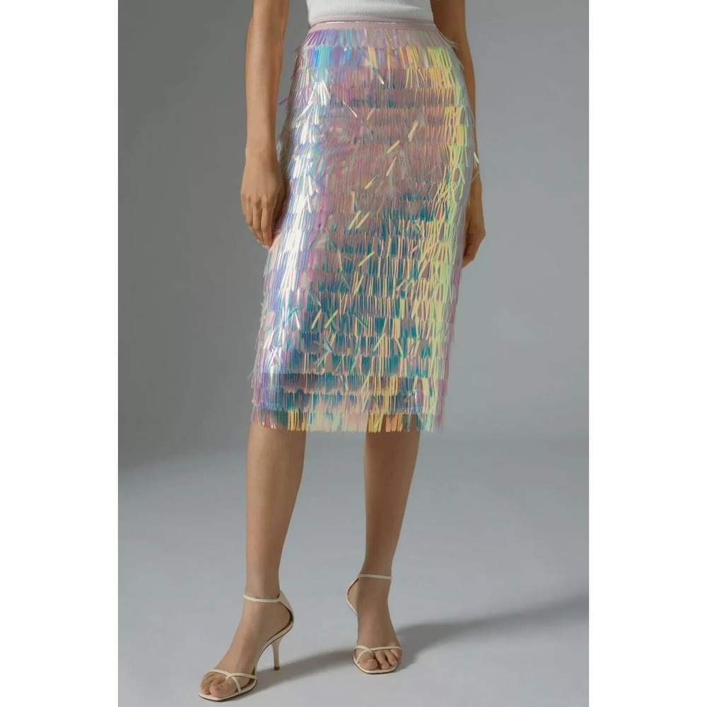 NWT Anthropologie XS Endless Rose Iridescent Fringe Skirt PARTY WEDDING